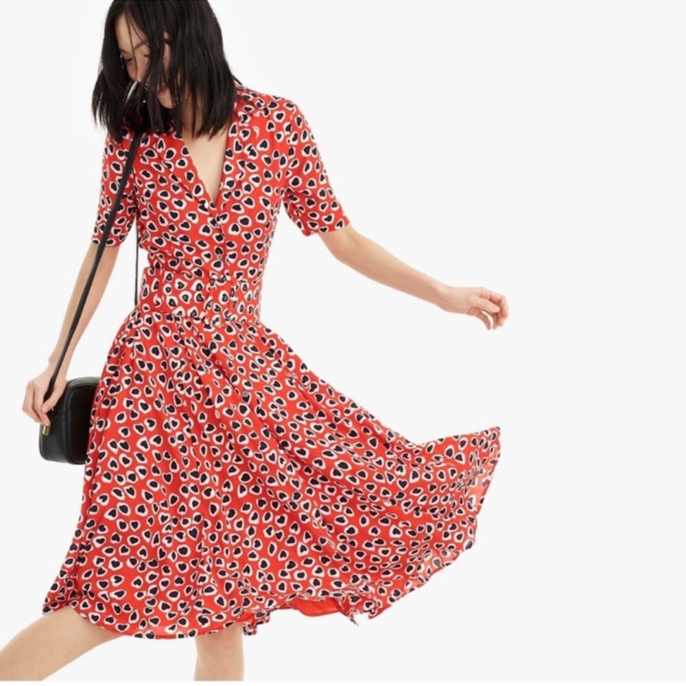 SOLD    J. Crew Rudbeckia heart print belted dress TALL